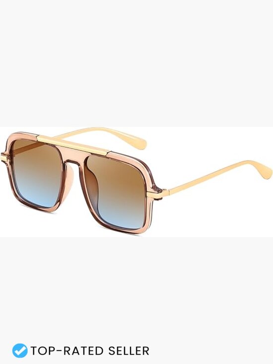 Retro Square Aviator Sunglasses Unisex Trendy 70s Shades Vintage Driver main image 5